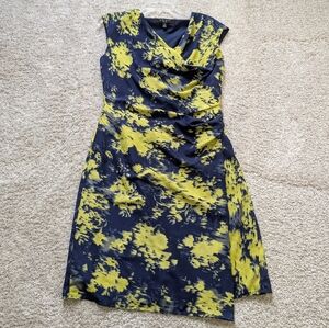 Nine West Asymmetrical Dress in Yellow and Navy Size 8